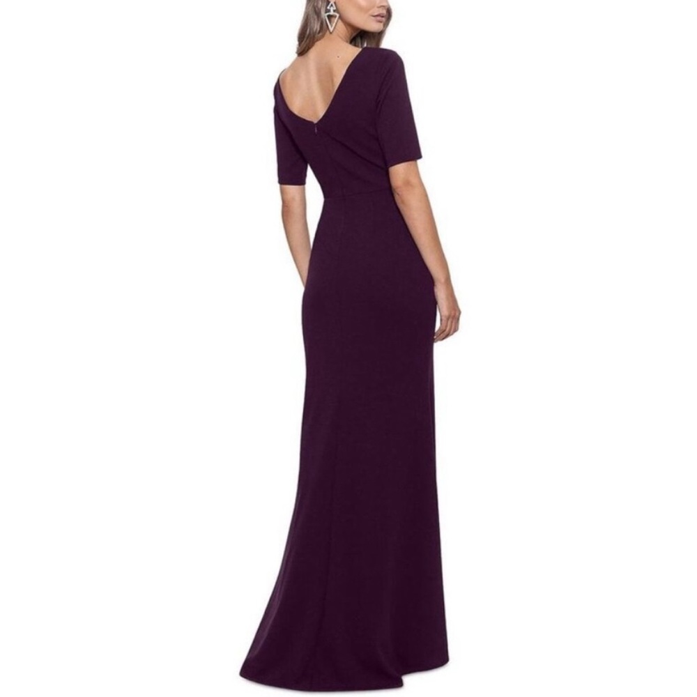 Betsy & Adam Purple Ruffle-Slit Evening Dress - Picture 2 of 5